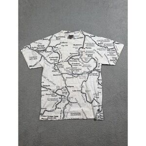 Vtg Colorado Map Shirt Mens M White All Over Print Oneita USA 90s Single Stitch